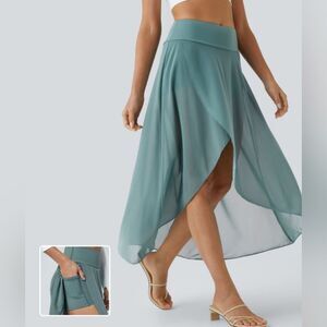 High Waisted High Low Ruffle 2-in-1 Pocket Flare Mesh skort L NWT